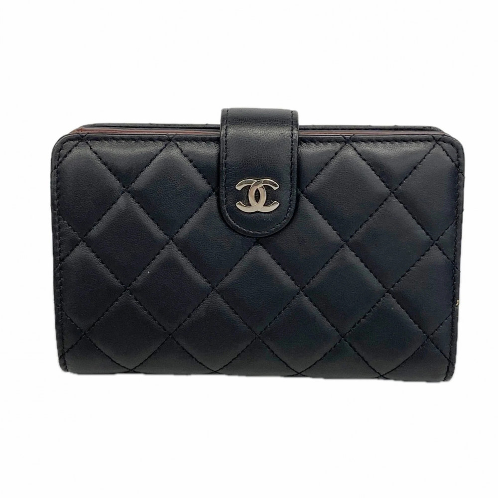 CHANEL Black Lambskin Leather Wallet